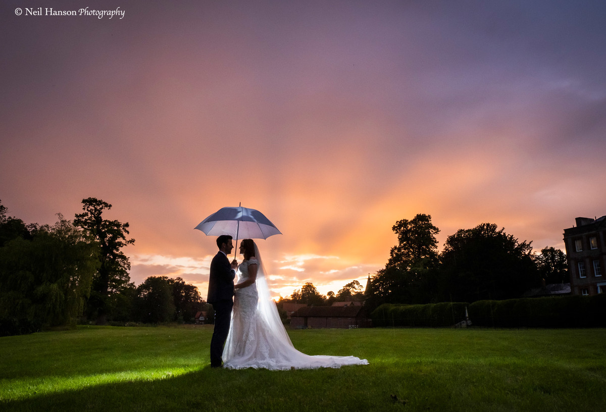 Bride and Groom at Sunset on their wedding day at Ardington House